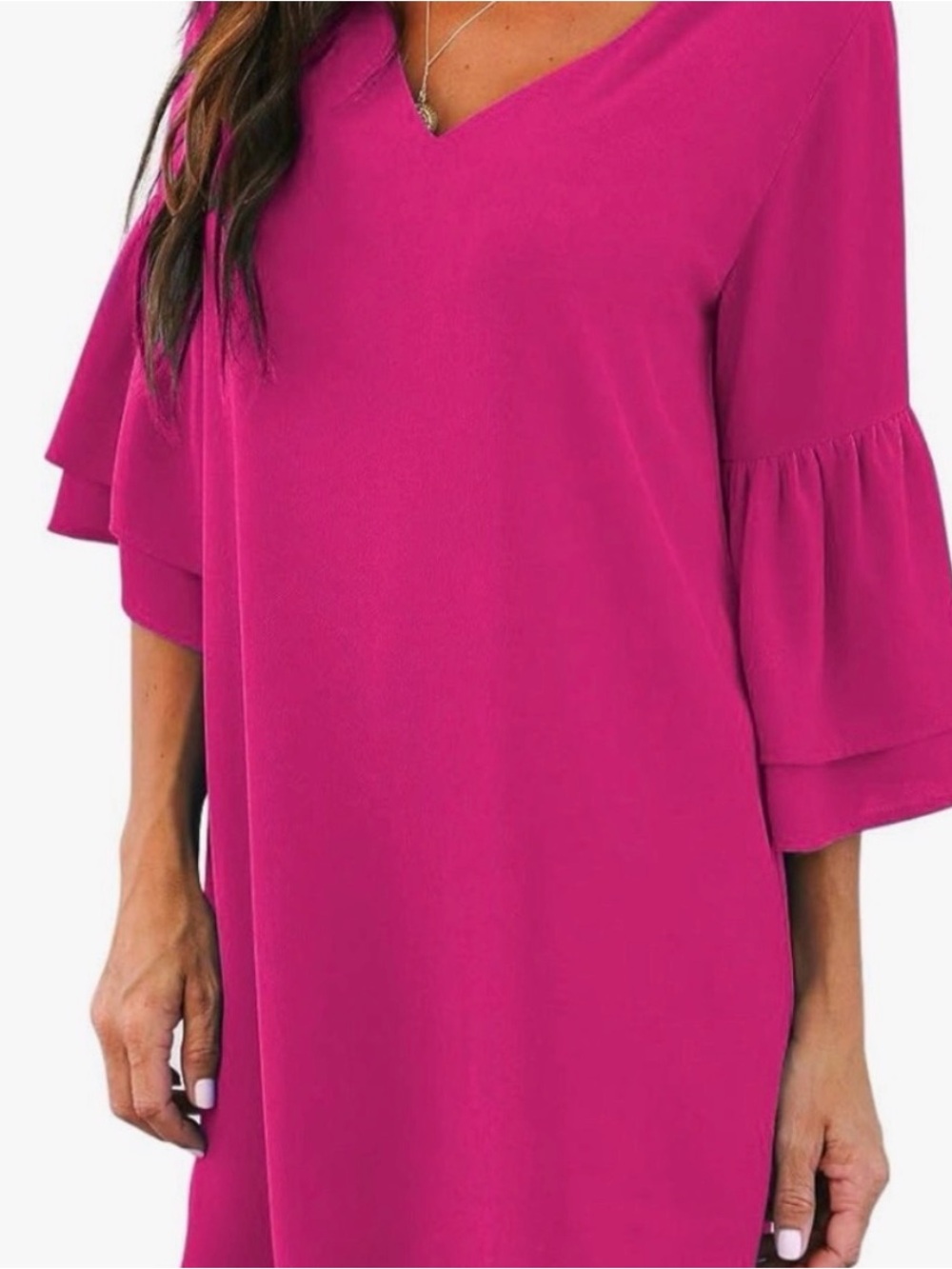 V-Neck Ruffle Sleeve Dress in Hot Pink